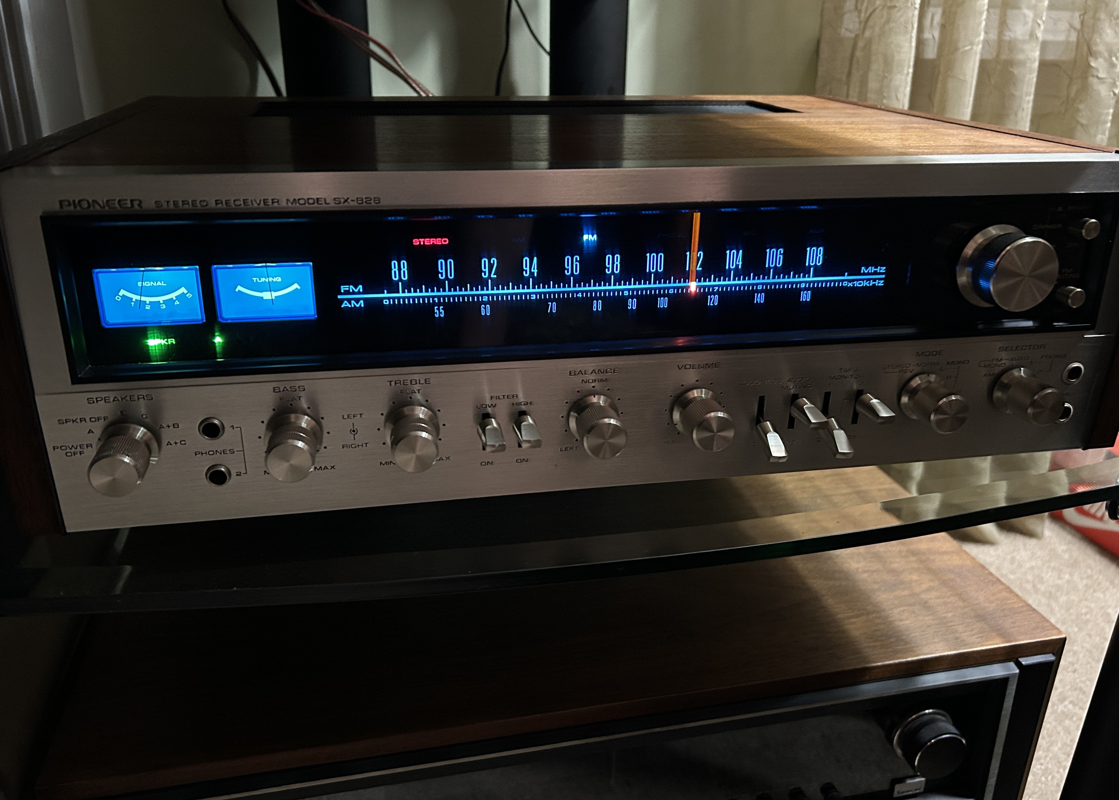 The completed receiver in the ECB testing and listening rack.